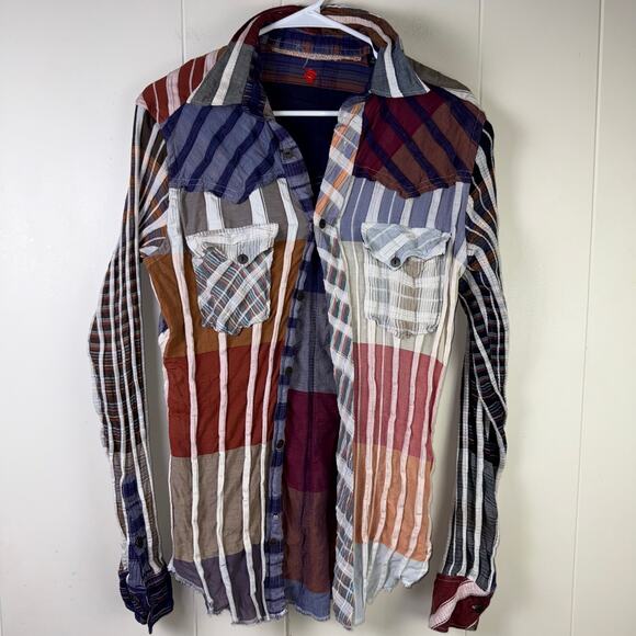 Robert Graham Multi Color Mixed Patterns Cotton Western Long Sleeve Shirt - Picture 1 of 6
